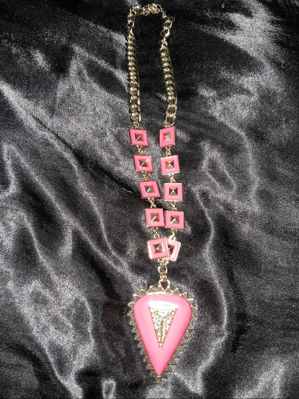 Gold Chain Pink Statement Pendant Necklace